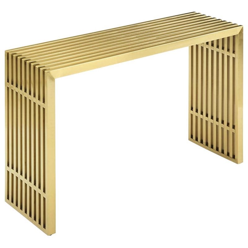 Pemberly Row Modern Stainless Steel Accent Console Table in Gold
