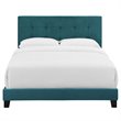 Pemberly Row Queen Modern Style Performance Velvet Bed in Sea Blue
