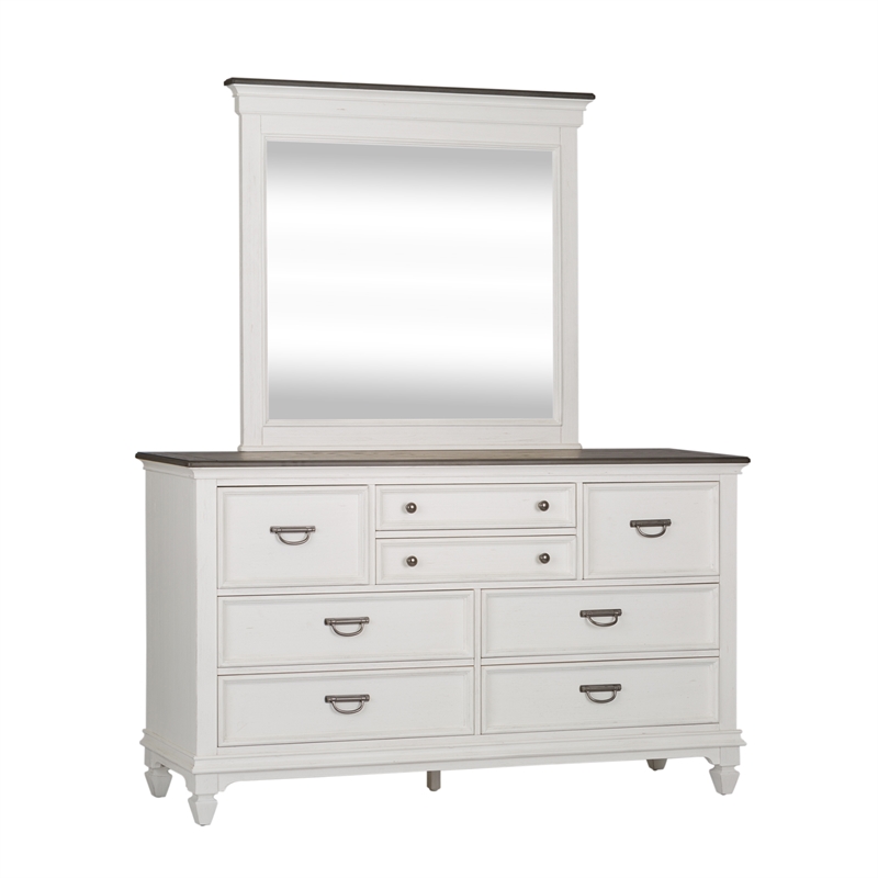 Pemberly Row Modern / Contemporary White Finish Dresser & Mirror