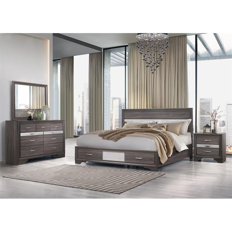 Pemberly Row Seville Melamine Gray Wood King Bed with Under Bed Storage