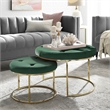 Pemberly Row Tufted Velvet Nesting Ottoman in Green/Gold (Set of 2)