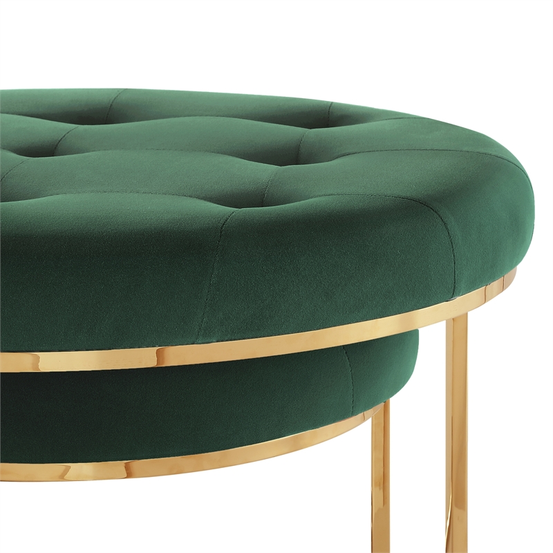 Pemberly Row Tufted Velvet Nesting Ottoman in Green/Gold (Set of 2)
