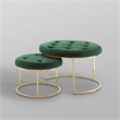 Pemberly Row Tufted Velvet Nesting Ottoman in Green/Gold (Set of 2)