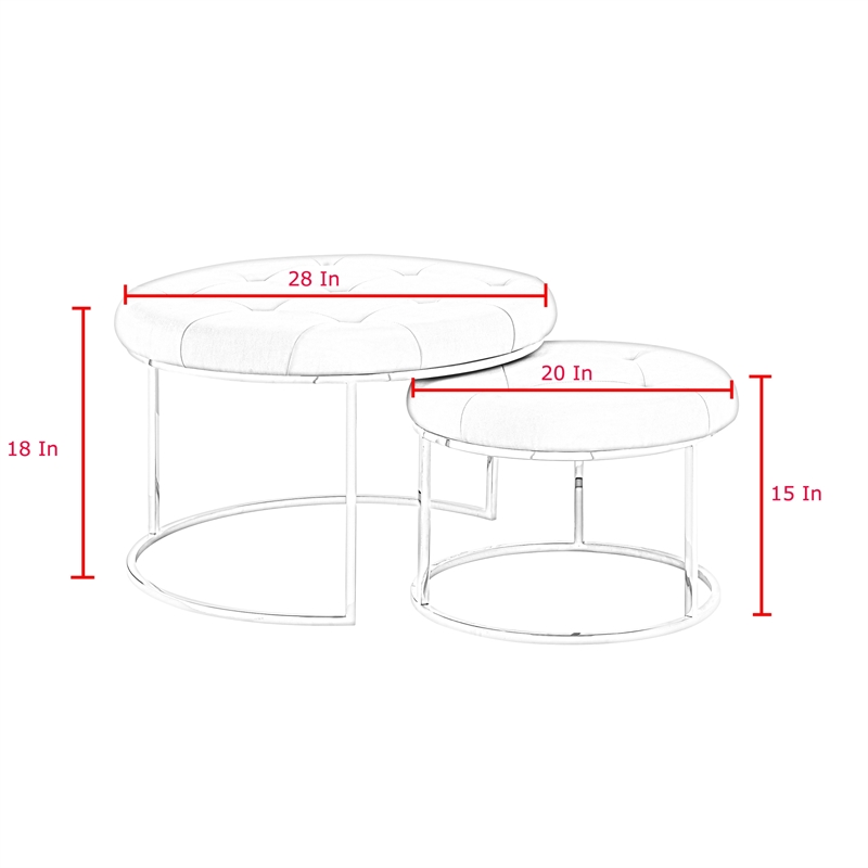 Pemberly Row Tufted Velvet Nesting Ottoman in Green/Gold (Set of 2)