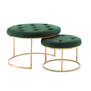 Pemberly Row Tufted Velvet Nesting Ottoman in Green/Gold (Set of 2)
