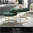 Pemberly Row Tufted Velvet Nesting Ottoman in Green/Gold (Set of 2)