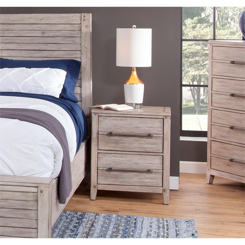 Pemberly Row Contemporary White-washed Wood Two Drawer Nightstand