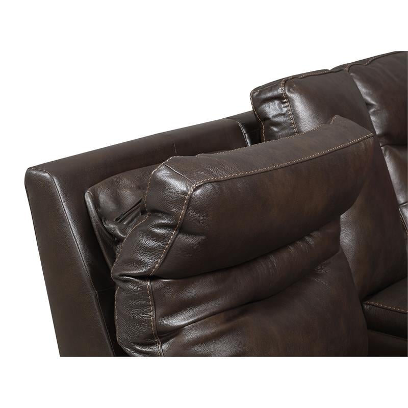 Pemberly Row Dark Brown Espresso Leather Power Recliner Console Loveseat