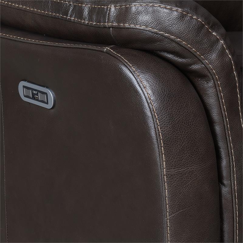 Pemberly Row Dark Brown Espresso Leather Power Recliner Console Loveseat