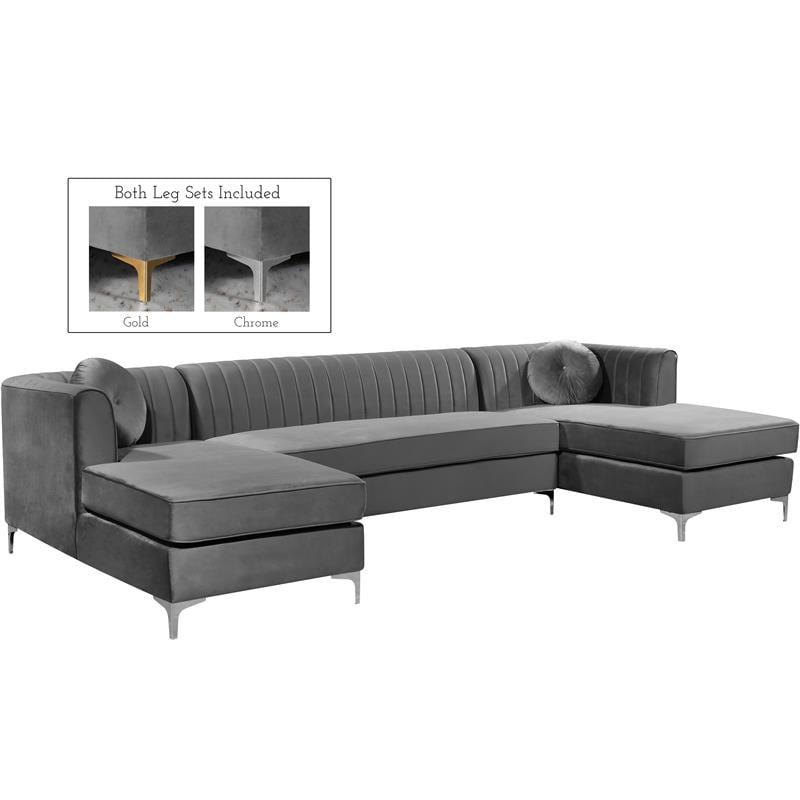 Pemberly Row Modern / Contemporary 3pc Velvet Sectional in Gray