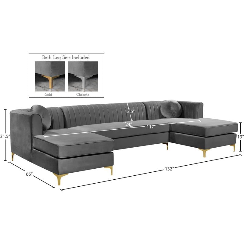 Pemberly Row Modern / Contemporary 3pc Velvet Sectional in Gray