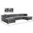 Pemberly Row Modern / Contemporary 3pc Velvet Sectional in Gray