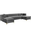 Pemberly Row Modern / Contemporary 3pc Velvet Sectional in Gray