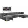 Pemberly Row Modern / Contemporary 3pc Velvet Sectional in Gray