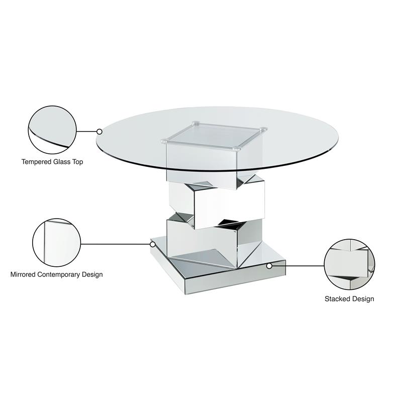 Pemberly Row Modern Contemporary Glass Dining Table in Chrome
