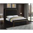 Pemberly Row Modern Solid Wood and Velvet Queen Bed in Black