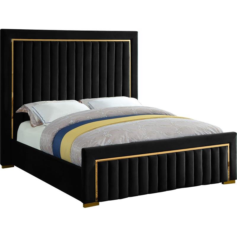 Pemberly Row Modern Solid Wood and Velvet Queen Bed in Black