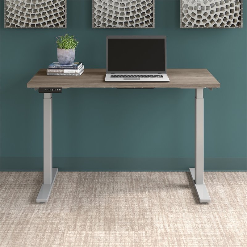 Pemberly Row 48W x 24D Adjustable Desk in Modern Hickory - Engineered Wood