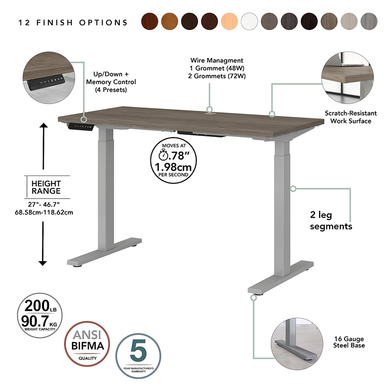 Pemberly Row 48W x 24D Adjustable Desk in Modern Hickory - Engineered Wood
