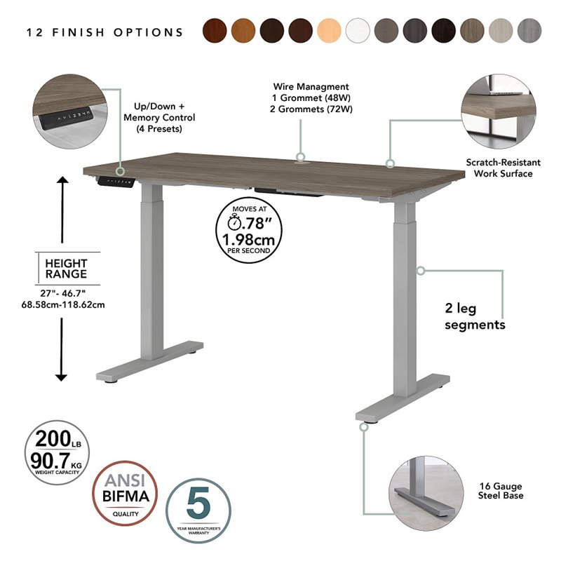 Pemberly Row 48W x 24D Adjustable Desk in Modern Hickory - Engineered Wood