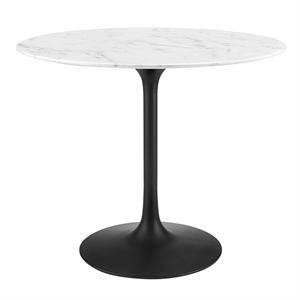 Pemberly Row 36&quot Round Artificial Marble and Metal Dining Table in Black/White