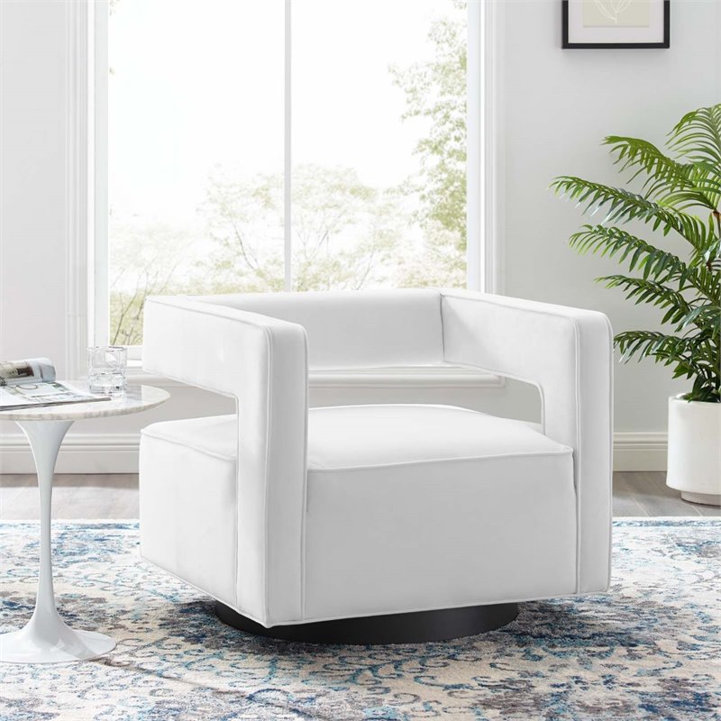 Pemberly Row Modern Performance Velvet Swivel Armchair in White