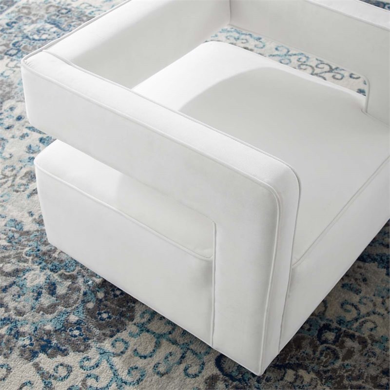 Pemberly Row Modern Performance Velvet Swivel Armchair in White