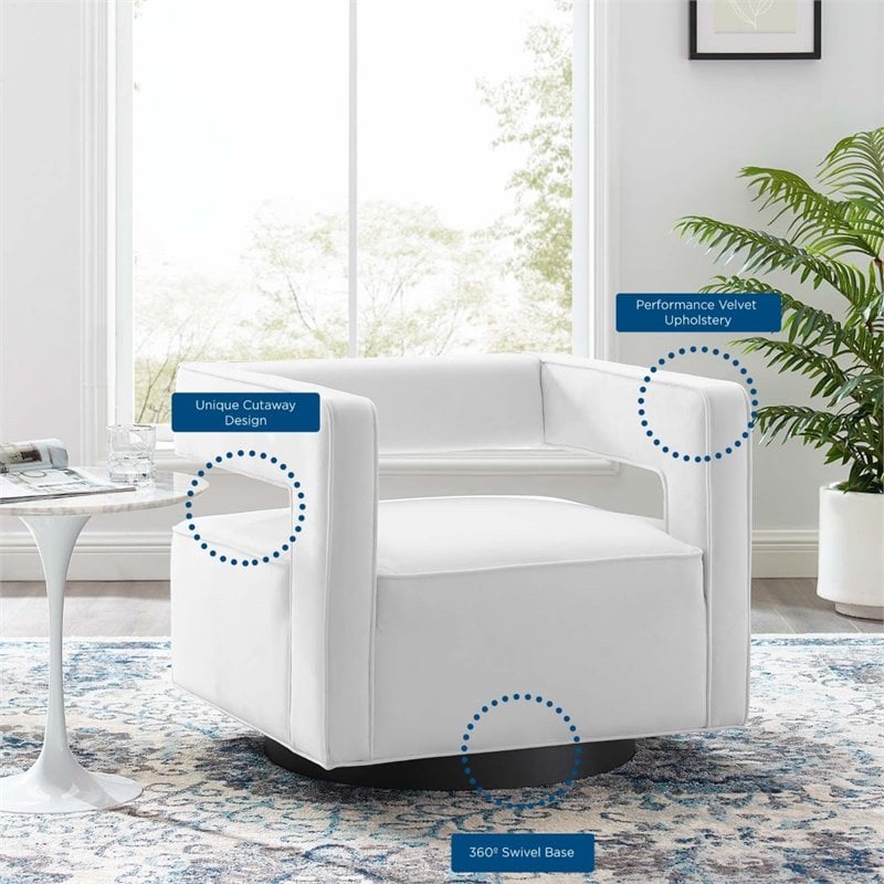 Pemberly Row Modern Performance Velvet Swivel Armchair in White