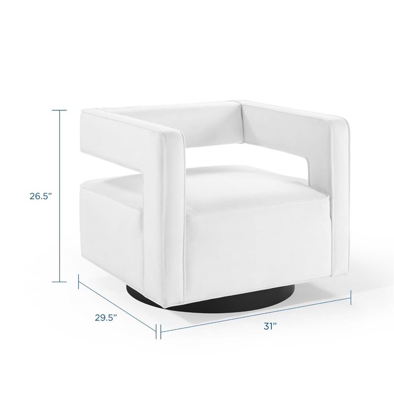 Pemberly Row Modern Performance Velvet Swivel Armchair in White