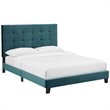 Pemberly Row King Tufted Button Performance Velvet Platform Bed in Sea Blue