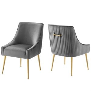Pemberly Row 34&quot Modern Velvet Dining Chair in Gold/Gray (Set of 2)