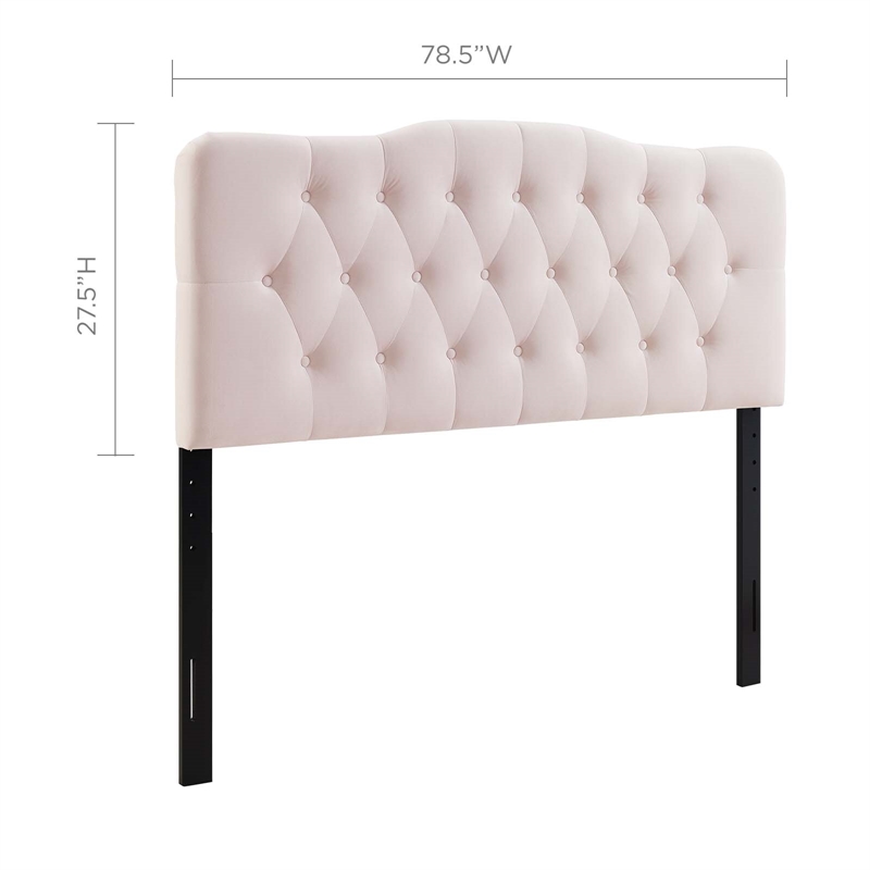 Pemberly Row King Diamond Tufted Performance Velvet Headboard in Pink