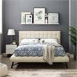Pemberly Row Queen Biscuit Tufted Upholstered Fabric Platform Bed in Ivory