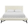 Pemberly Row Queen Biscuit Tufted Upholstered Fabric Platform Bed in Ivory
