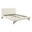 Pemberly Row Queen Biscuit Tufted Upholstered Fabric Platform Bed in Ivory