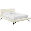 Pemberly Row Queen Biscuit Tufted Upholstered Fabric Platform Bed in Ivory