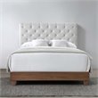 Pemberly Row Diamond Tufted Upholstered Fabric Wood Queen Bed in Walnut/Beige