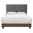 Pemberly Row Diamond Tufted Upholstered Fabric Wood Queen Bed in Walnut/Gray
