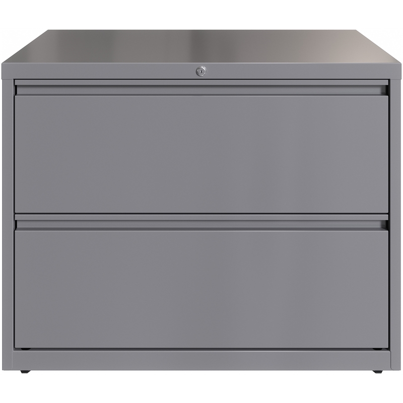Pemberly Row 36in Wide 2 Drawer Metal Lateral Filing Cabinet Arctic Silver