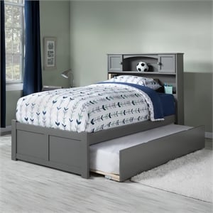 Pemberly Row Twin XL Solid Wood Bed with Twin XL Trundle in Gray