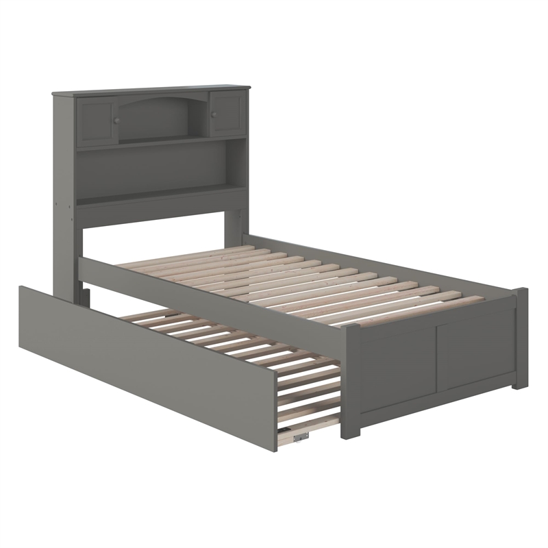 Pemberly Row Twin XL Solid Wood Bed with Twin XL Trundle in Gray