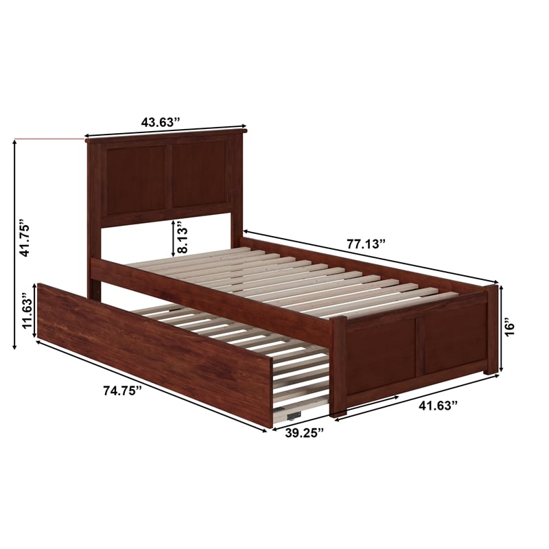 Pemberly Row Madison Twin XL Wood Platform Bed and Twin XL Trundle in Walnut