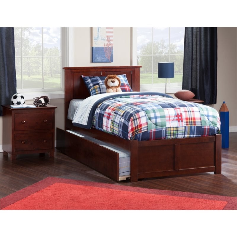 Pemberly Row Madison Twin XL Wood Platform Bed and Twin XL Trundle in Walnut
