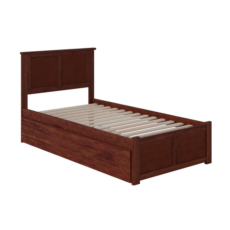 Pemberly Row Madison Twin XL Wood Platform Bed and Twin XL Trundle in Walnut