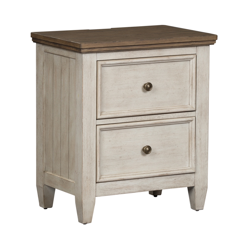 Pemberly Row Modern White 2 Drawer Night Stand w/ Charging Station