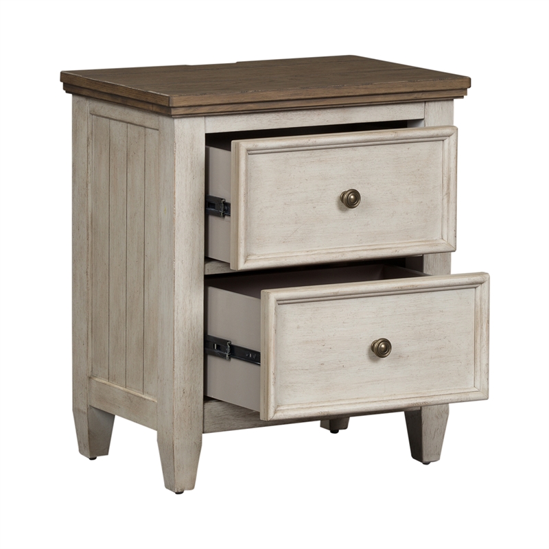 Pemberly Row Modern White 2 Drawer Night Stand w/ Charging Station