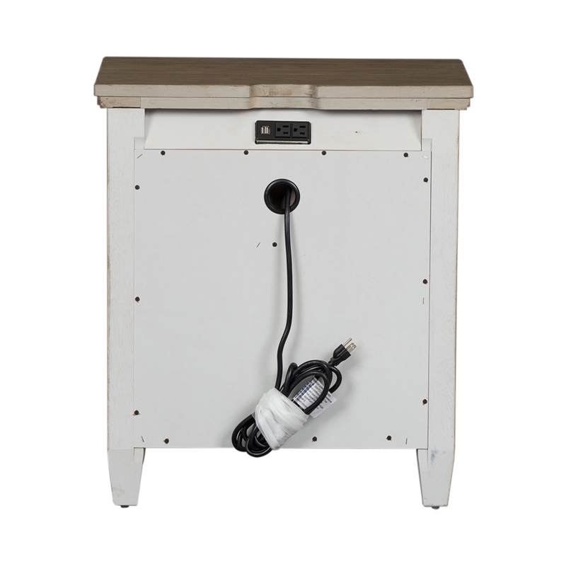 Pemberly Row Modern White 2 Drawer Night Stand w/ Charging Station