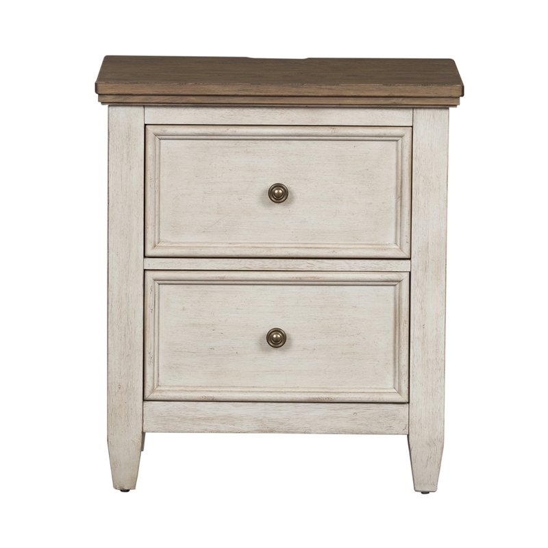 Pemberly Row Modern White 2 Drawer Night Stand w/ Charging Station