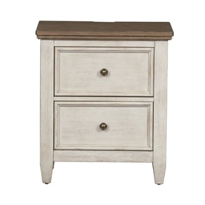 Pemberly Row Modern White 2 Drawer Night Stand w/ Charging Station