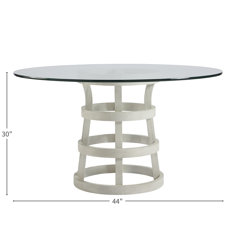 Pemberly Row Round Glass Dining Table 44 inch Top in Sandbar Gray